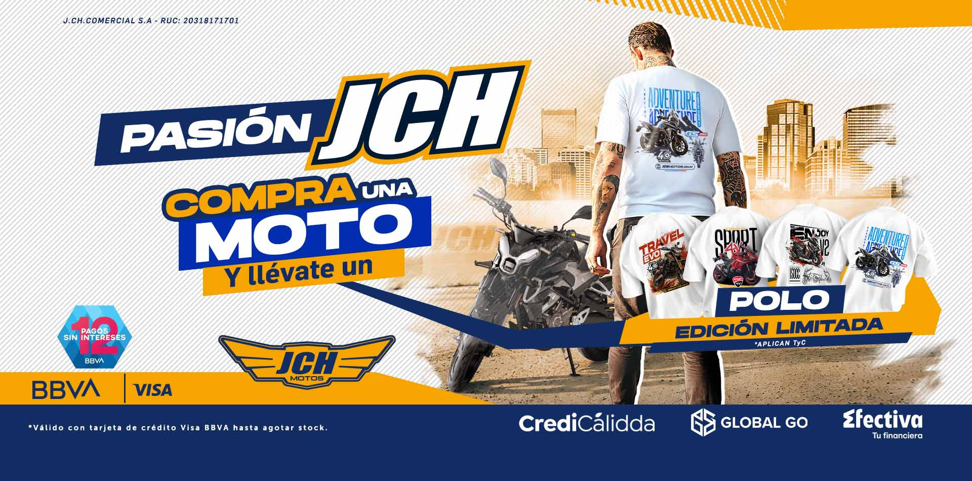 banner pasión JCH, compra una moto y llévate un polo