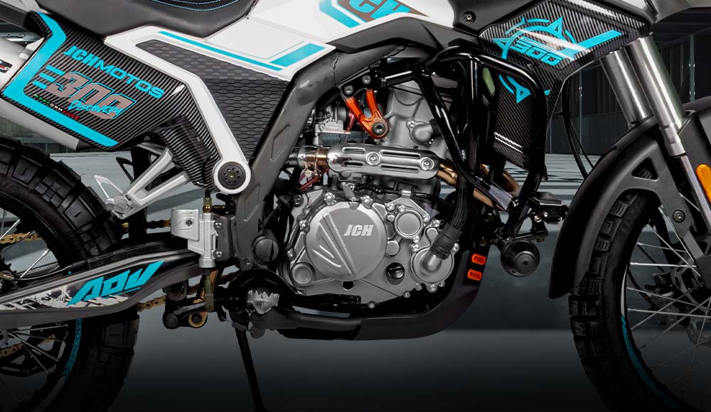 detalles del motor de la moto adventure DISCOVERY 300